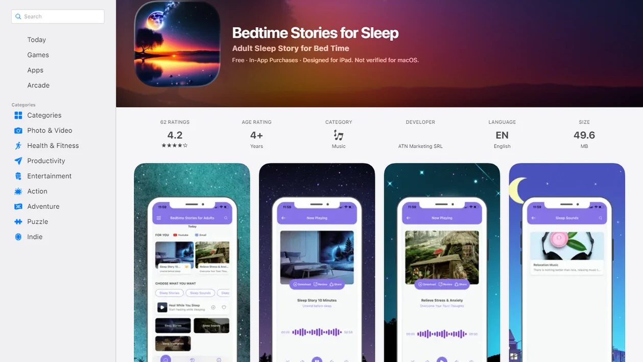 Bedtime Adult interface screenshot